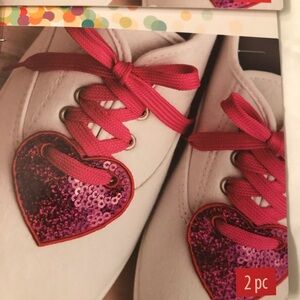 White Canvas Sneakers with Pink Sequin Heart Accents lot 5 sets